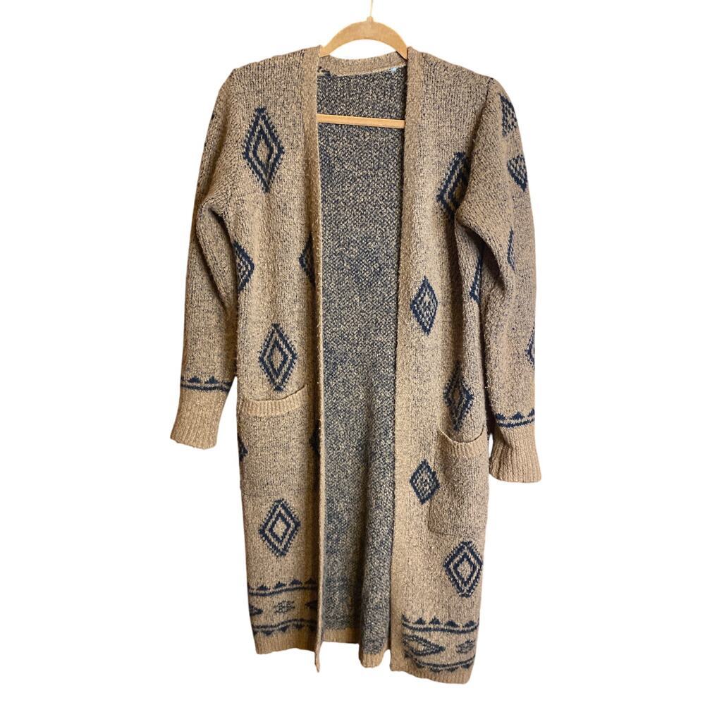 Fuzzy Terracotta Aztec Western Soft Open Cardigan Medium